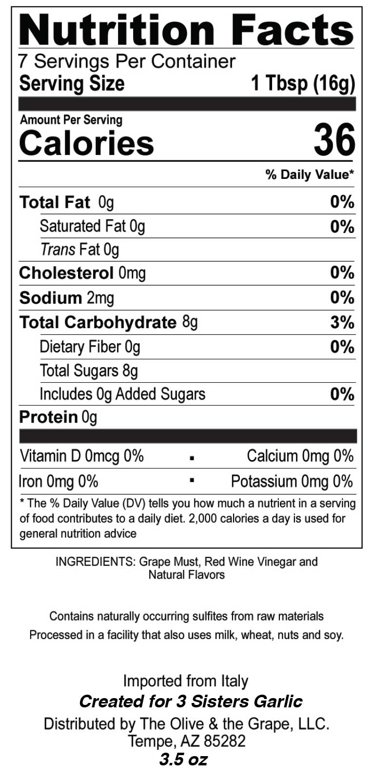 Nutrition Label 100ml